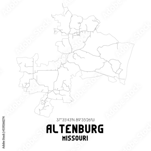 Altenburg Missouri. US street map with black and white lines.