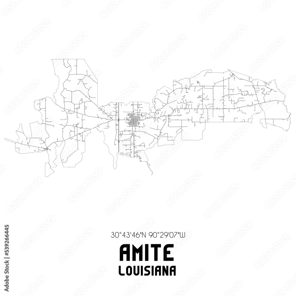 Amite Louisiana. US street map with black and white lines. Amite Louisiana. US street map with black and white lines.