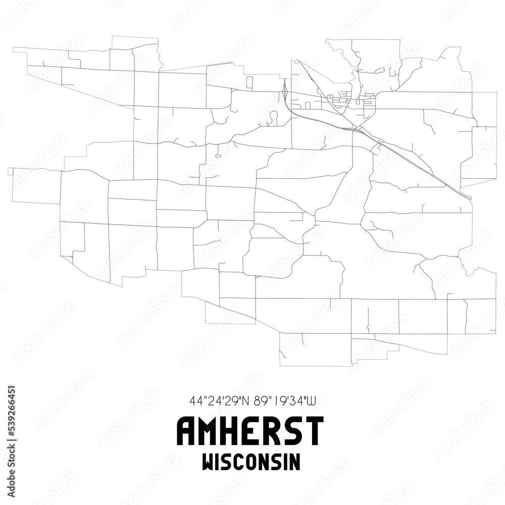 Amherst Wisconsin. US street map with black and white lines. Amherst Wisconsin. US street map with black and white lines.