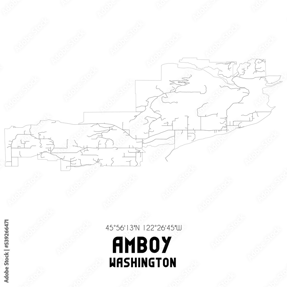 Amboy Washington. US street map with black and white lines.