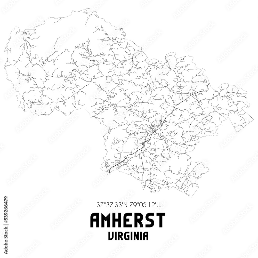 Amherst Virginia. US street map with black and white lines. Amherst Virginia. US street map with black and white lines.