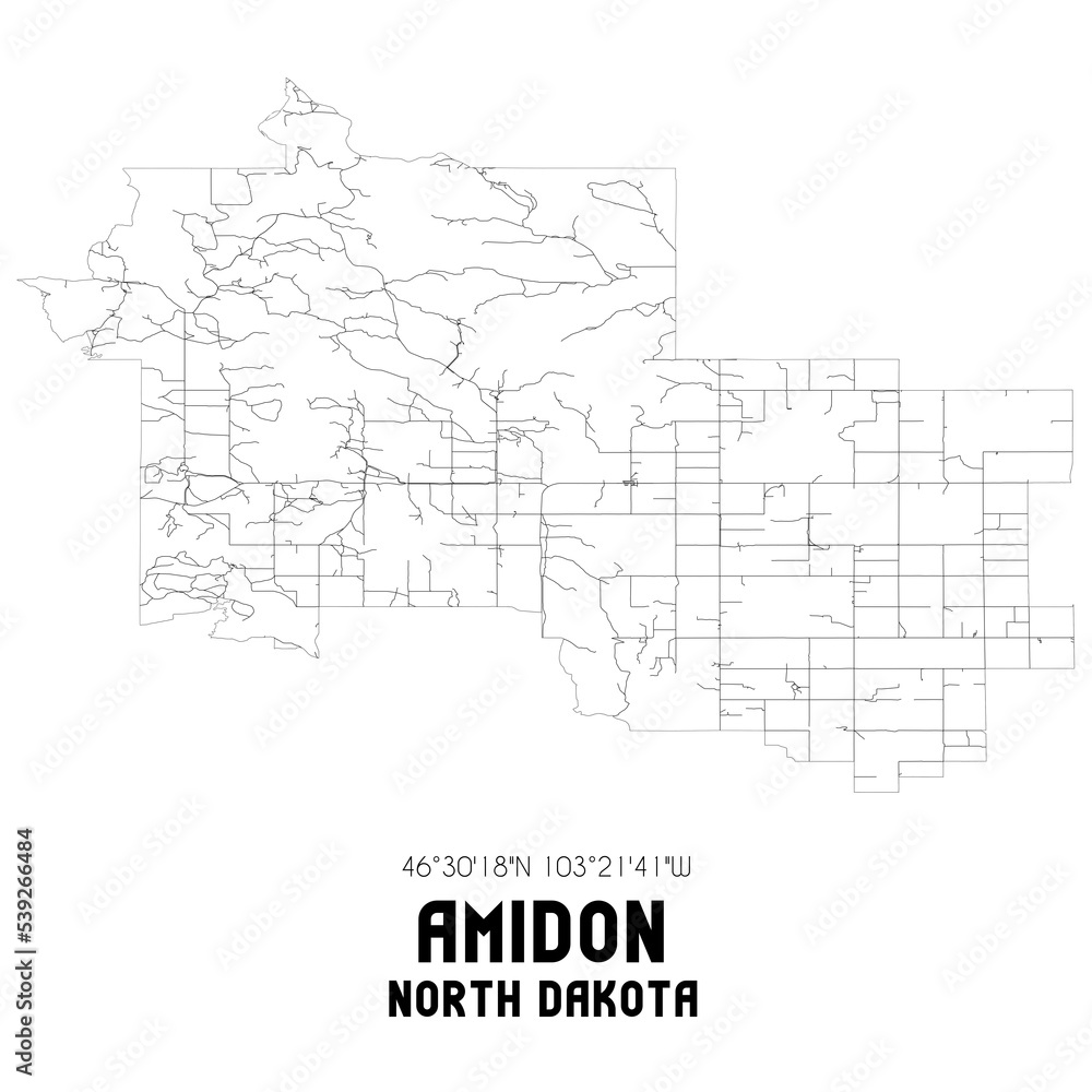Amidon North Dakota. US street map with black and white lines. Amidon North Dakota. US street map with black and white lines.