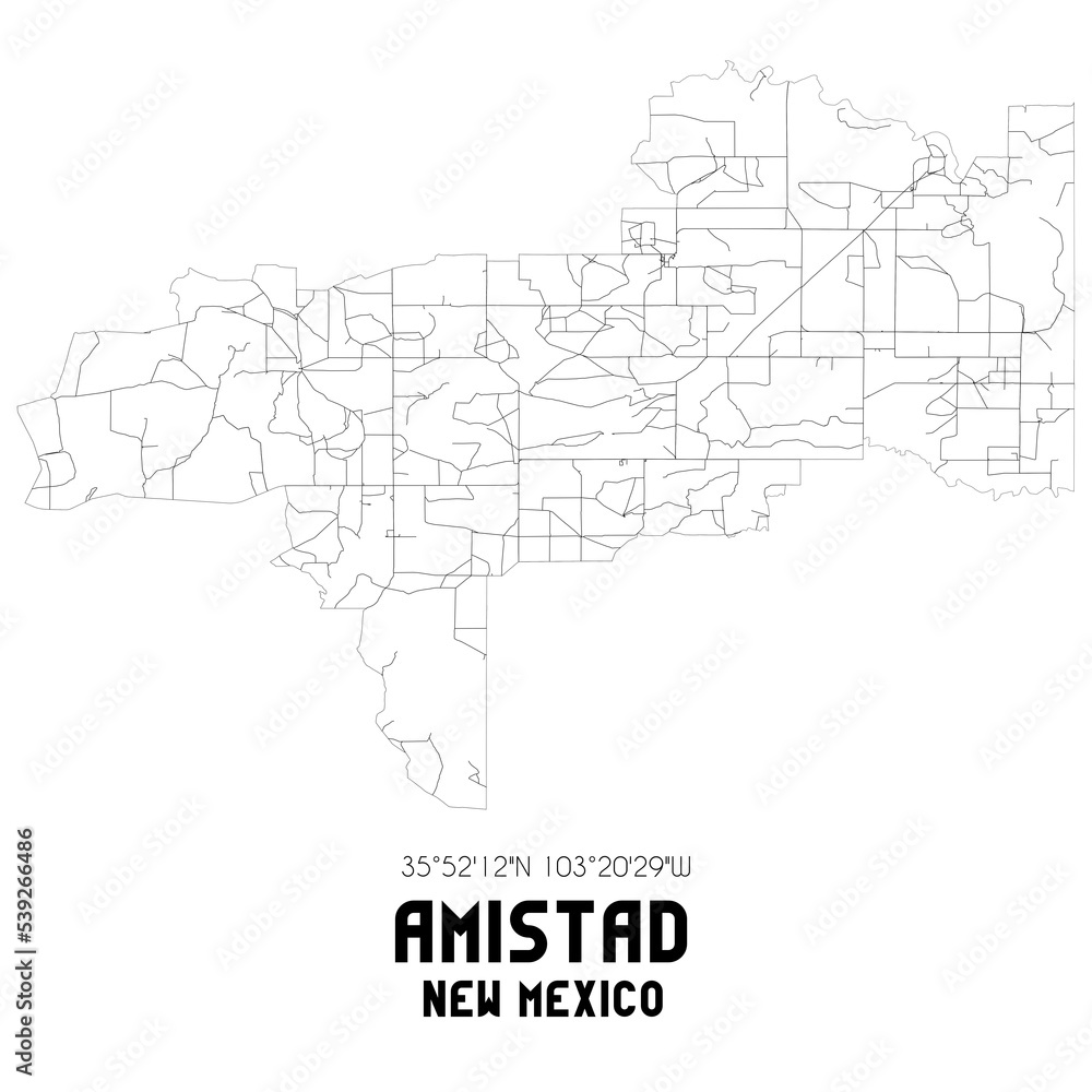 Amistad New Mexico. US street map with black and white lines.
