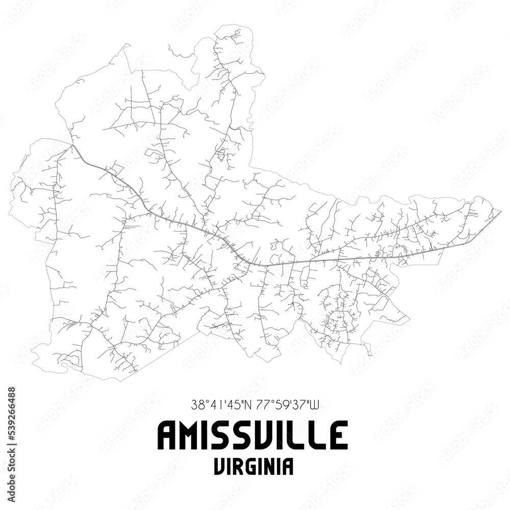 Amissville Virginia. US street map with black and white lines. Amissville Virginia. US street map with black and white lines.
