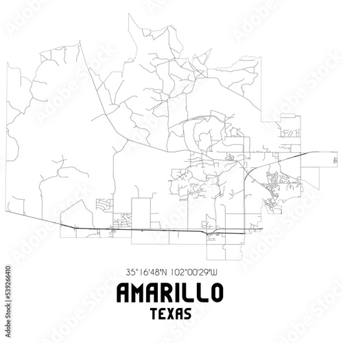 Amarillo Texas. US street map with black and white lines.