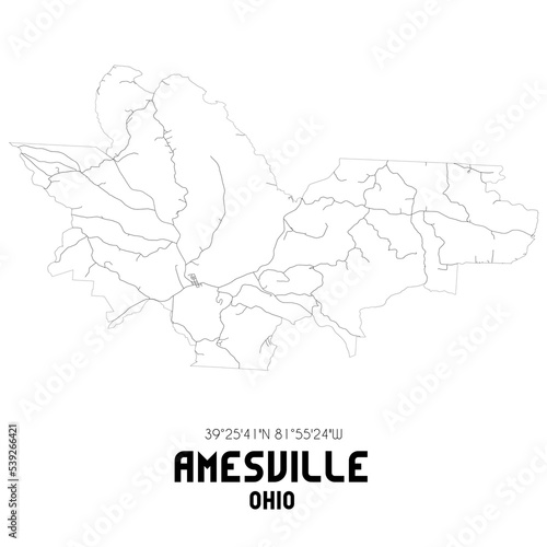 Amesville Ohio. US street map with black and white lines.
