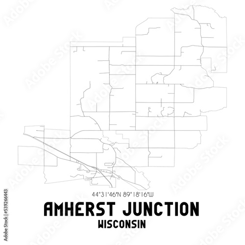 Amherst Junction Wisconsin. US street map with black and white lines.