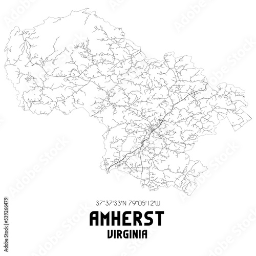 Amherst Virginia. US street map with black and white lines.