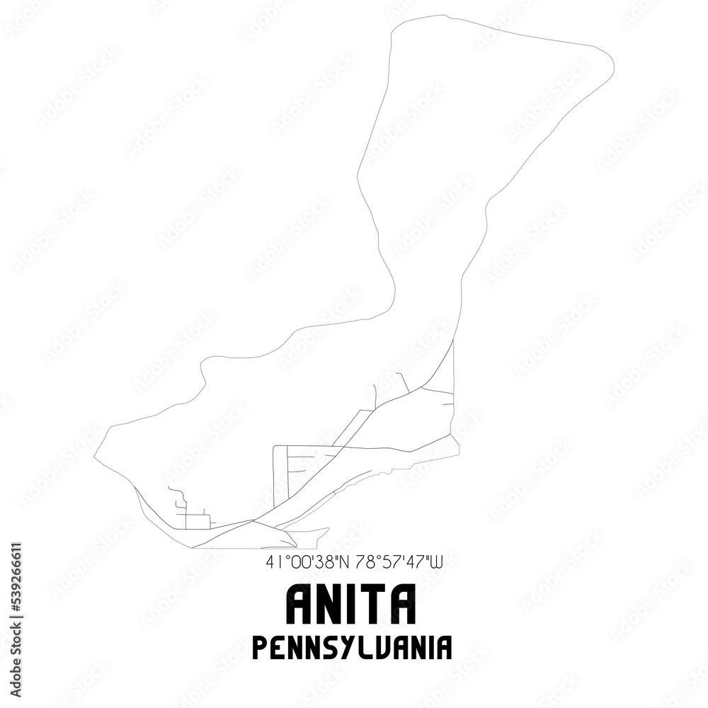 Anita Pennsylvania. US street map with black and white lines.