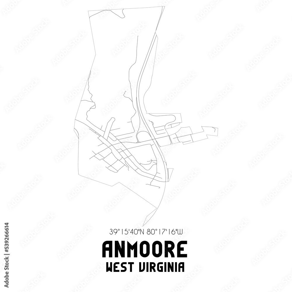 Anmoore West Virginia. US street map with black and white lines. Anmoore West Virginia. US street map with black and white lines.