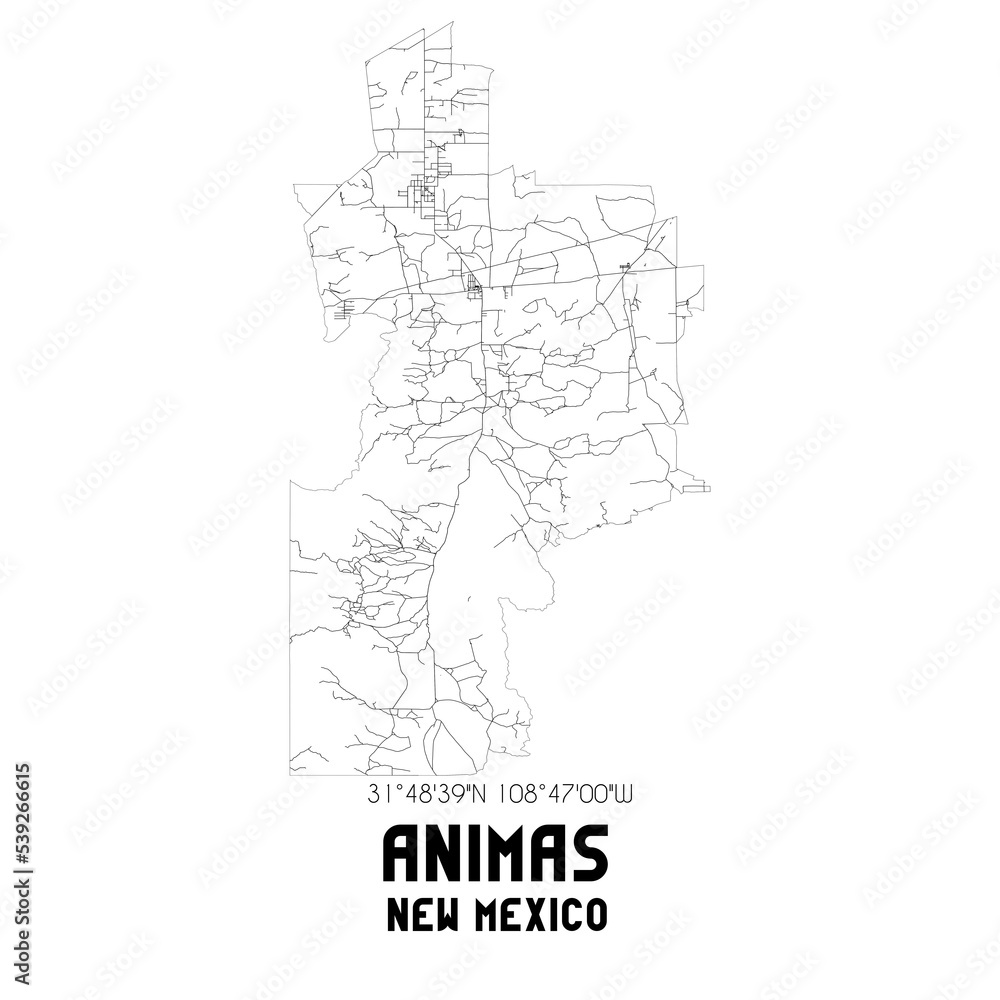 Animas New Mexico. US street map with black and white lines. Animas New Mexico. US street map with black and white lines.