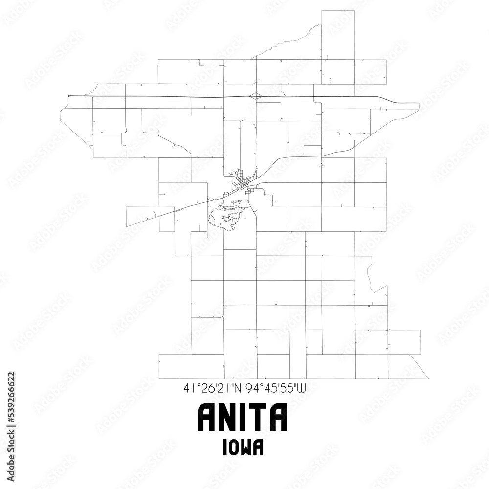 Anita Iowa. US street map with black and white lines. Stock