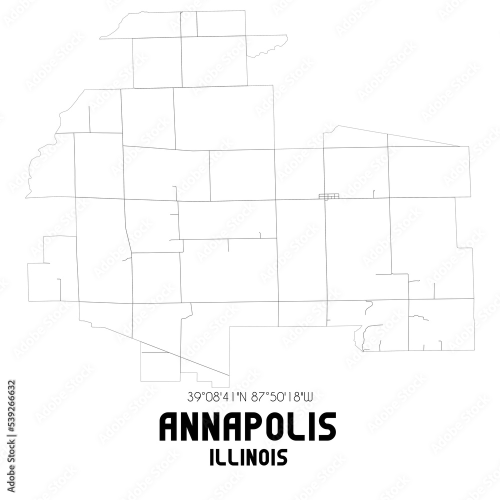 Fototapeta premium Annapolis Illinois. US street map with black and white lines.