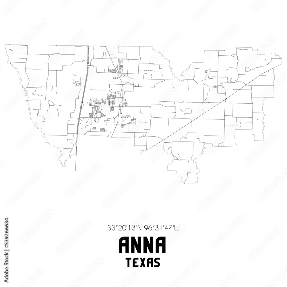 Anna Texas. US street map with black and white lines. Stock Illustration Adobe Stock
