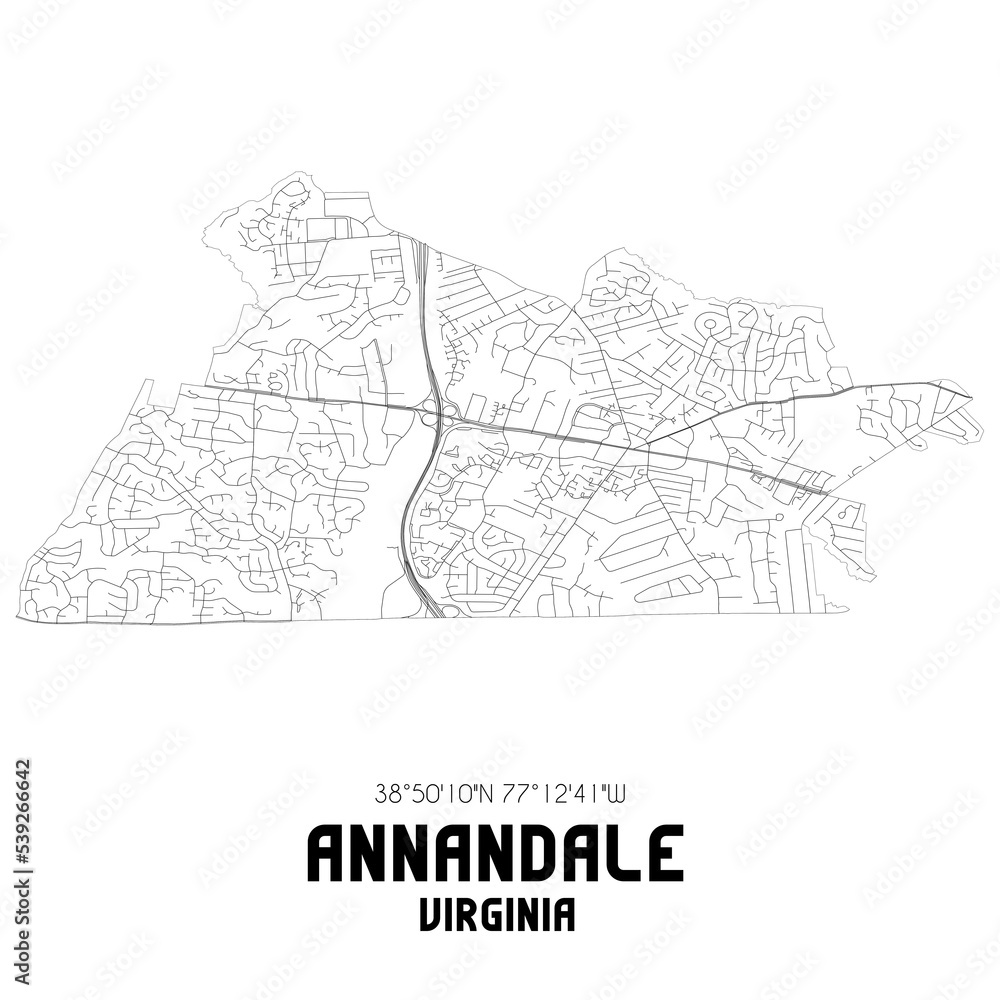 Annandale Virginia. US street map with black and white lines.