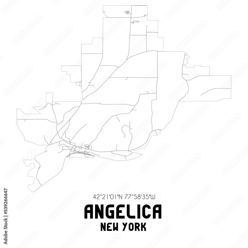 Angelica New York. US street map with black and white lines.