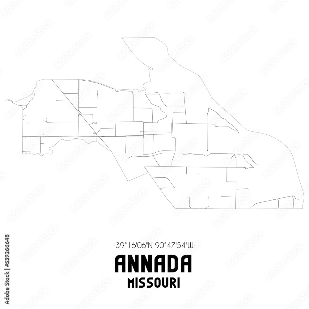 Annada Missouri. US street map with black and white lines.
