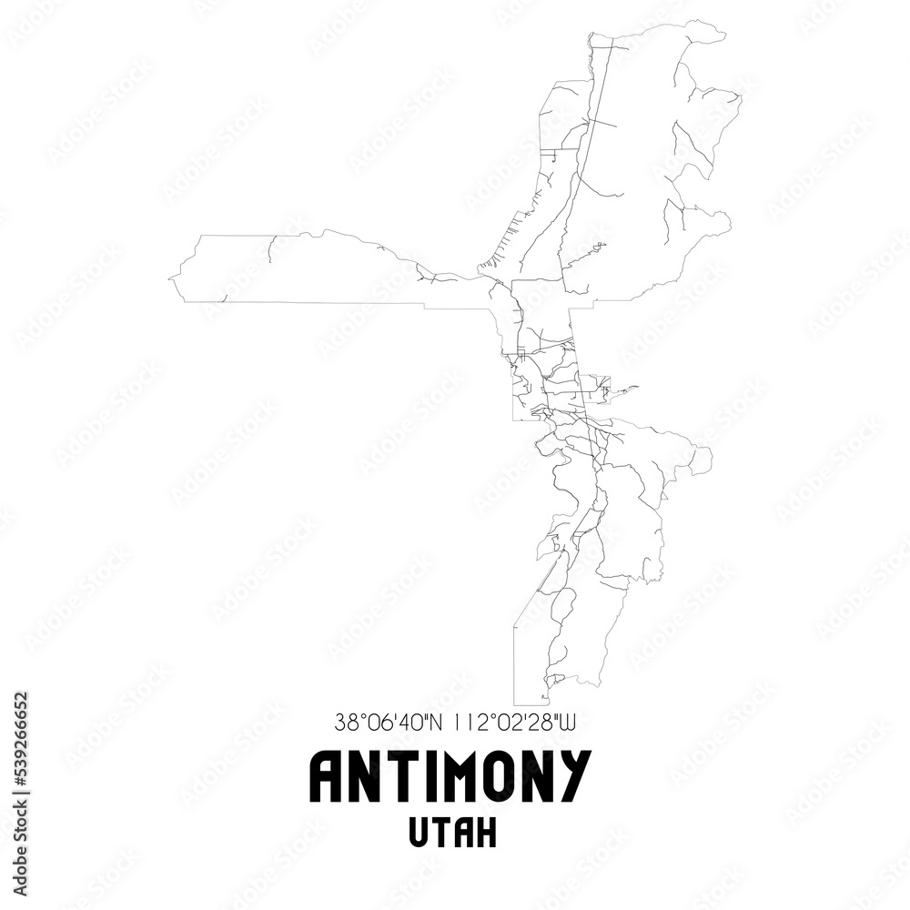 Antimony Utah. US street map with black and white lines.