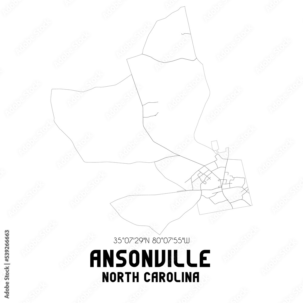 Ansonville North Carolina. US street map with black and white lines