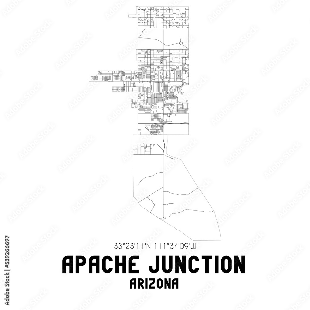 Apache Junction Arizona. US street map with black and white lines. Apache Junction Arizona. US street map with black and white lines.