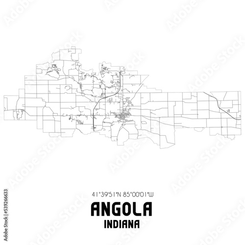 Angola Indiana. US street map with black and white lines.