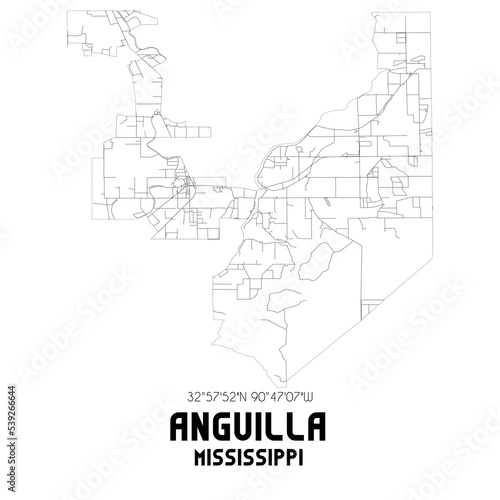 Anguilla Mississippi. US street map with black and white lines.