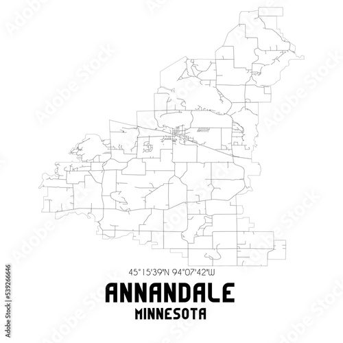 Annandale Minnesota. US street map with black and white lines.