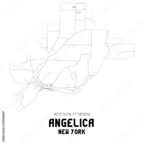 Angelica New York. US street map with black and white lines.