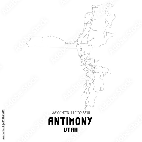 Antimony Utah. US street map with black and white lines.