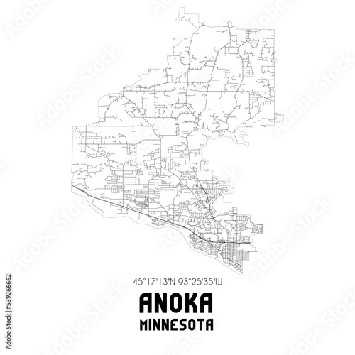 Anoka Minnesota. US street map with black and white lines.