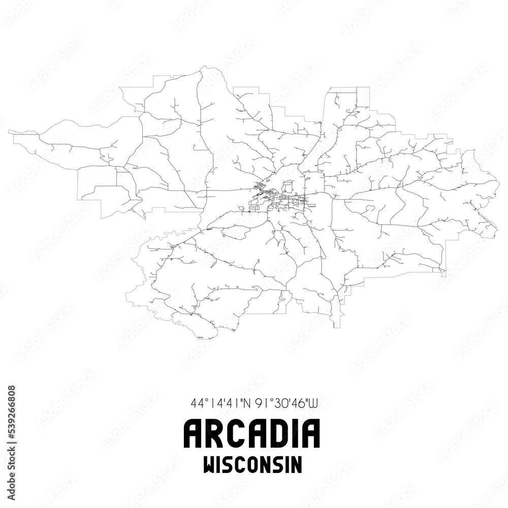 Arcadia Wisconsin. US street map with black and white lines.
