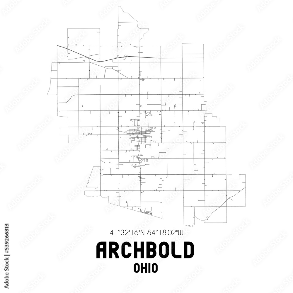 Archbold Ohio. US street map with black and white lines. Archbold Ohio. US street map with black and white lines.