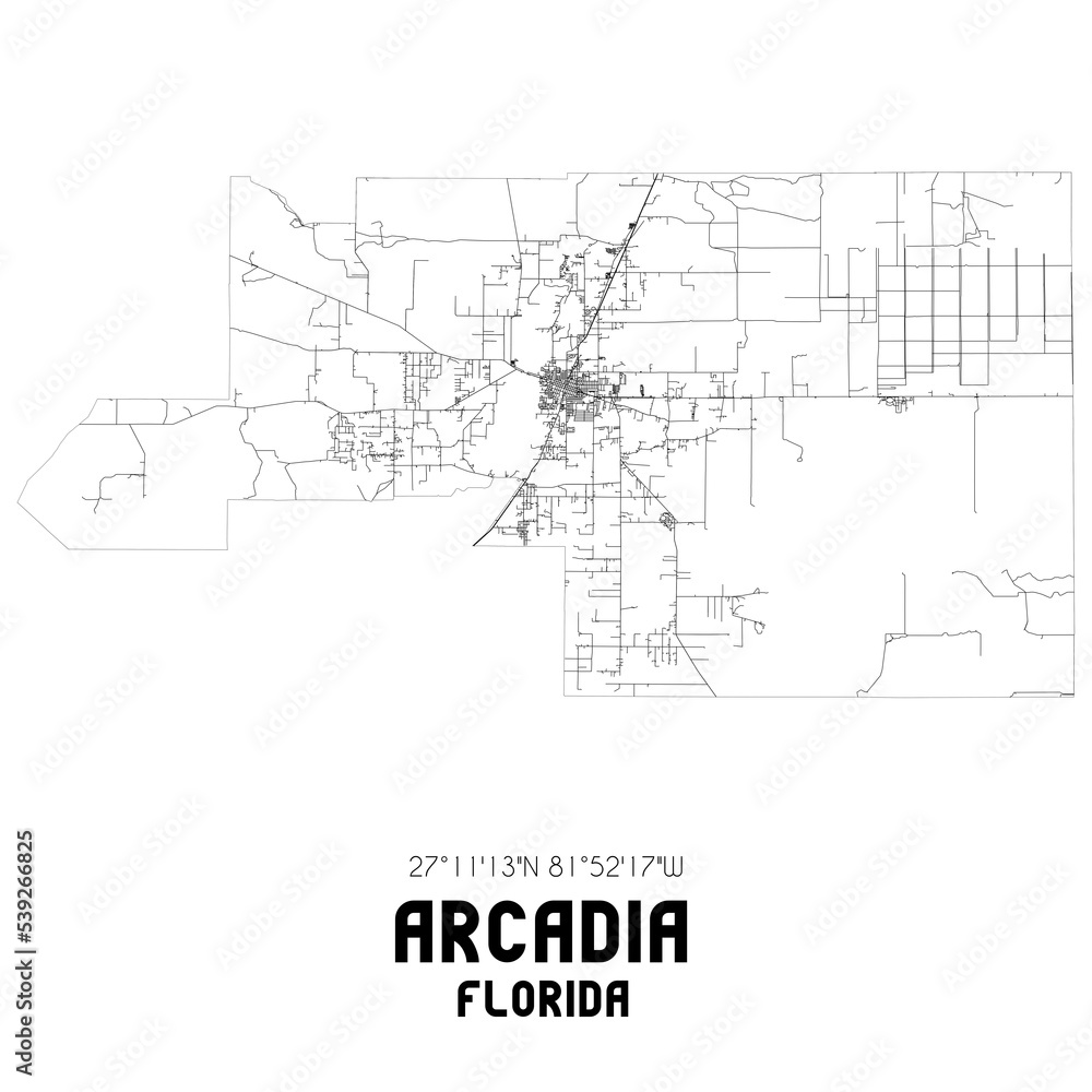 Arcadia Florida. US street map with black and white lines. Arcadia Florida. US street map with black and white lines.