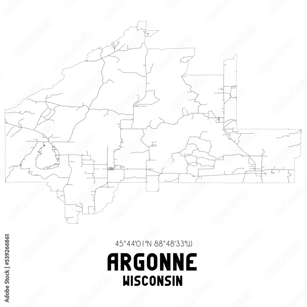 Argonne Wisconsin. US street map with black and white lines.