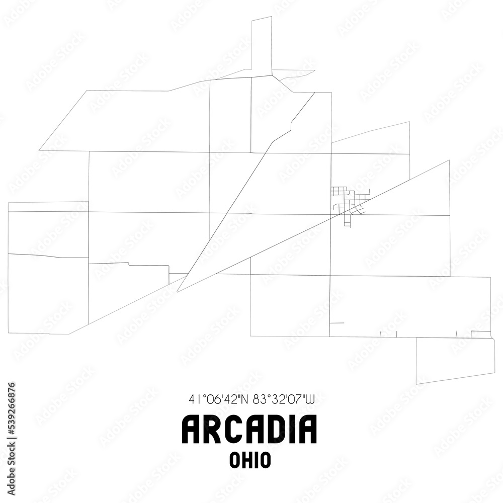 Arcadia Ohio. US street map with black and white lines. Arcadia Ohio. US street map with black and white lines.