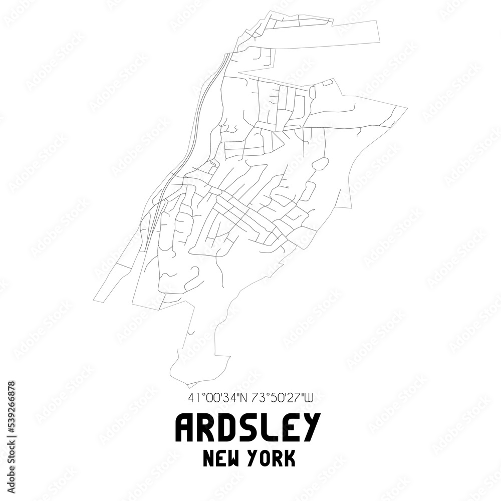 Ardsley New York. US street map with black and white lines.