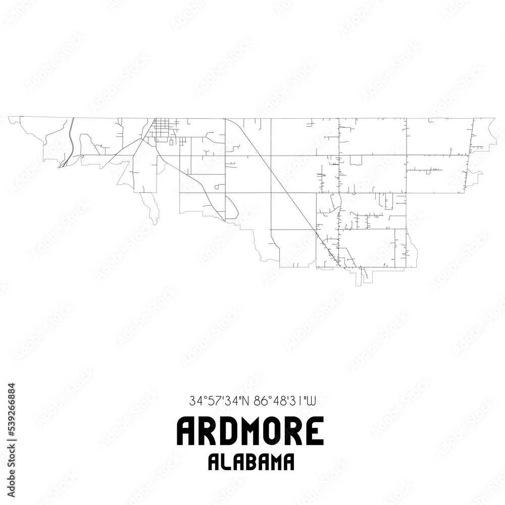 Ardmore Alabama. US street map with black and white lines.