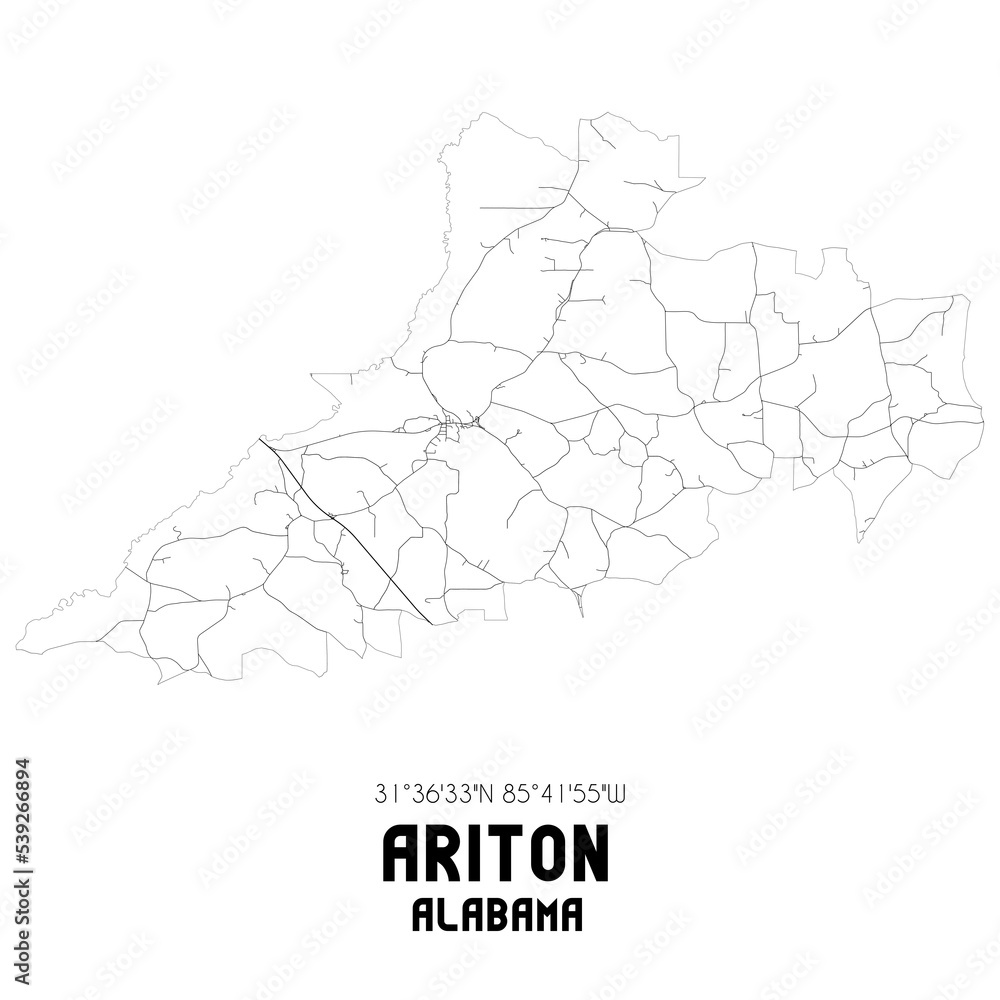 Ariton Alabama. US street map with black and white lines.