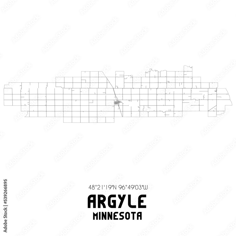 Argyle Minnesota. US street map with black and white lines.