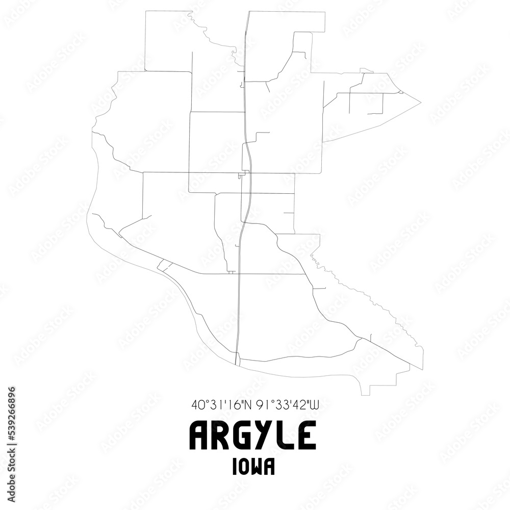 Argyle Iowa. US street map with black and white lines. Argyle Iowa. US street map with black and white lines.