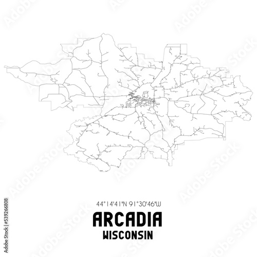 Tableau sur toile Arcadia Wisconsin. US street map with black and white lines.