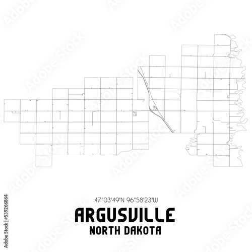 Argusville North Dakota. US street map with black and white lines. photo