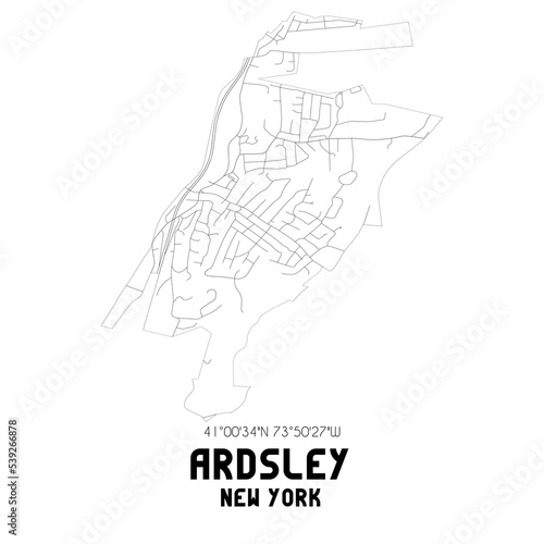Ardsley New York. US street map with black and white lines.