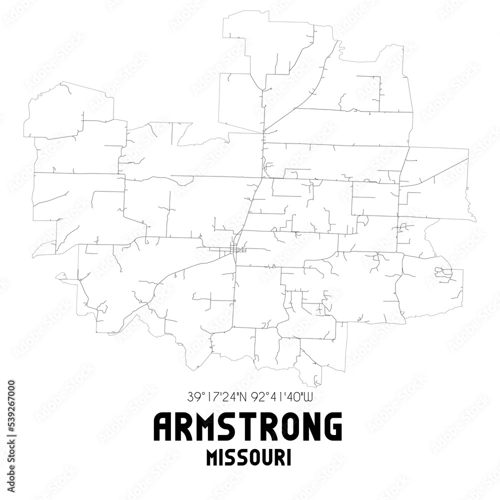 Armstrong Missouri. US street map with black and white lines.