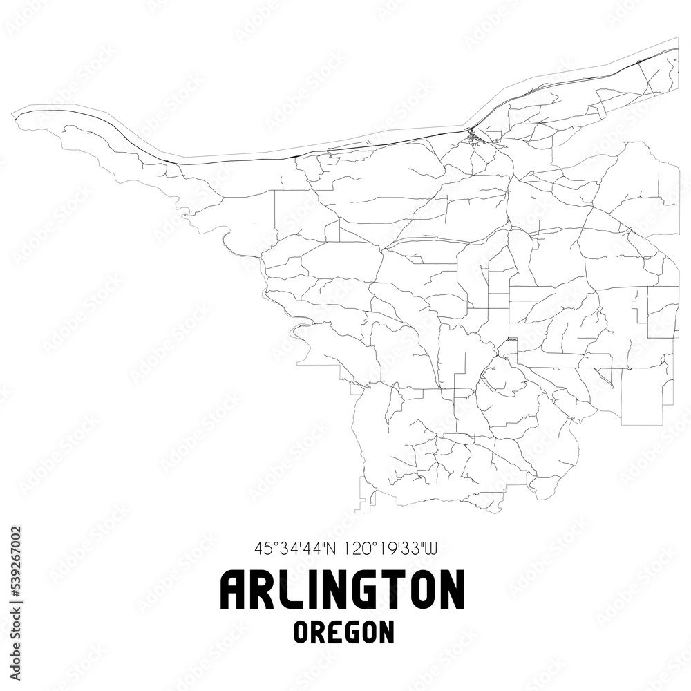 Arlington Oregon. US street map with black and white lines.