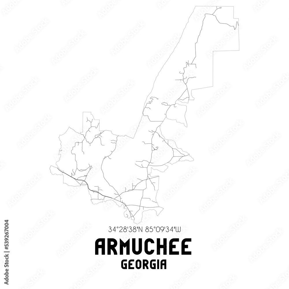 Armuchee Georgia. US street map with black and white lines.