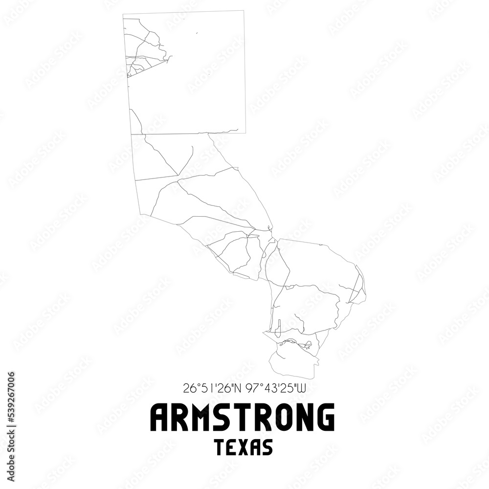 Armstrong Texas. US street map with black and white lines.
