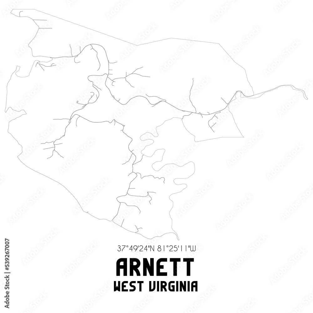 Arnett West Virginia. US street map with black and white lines.