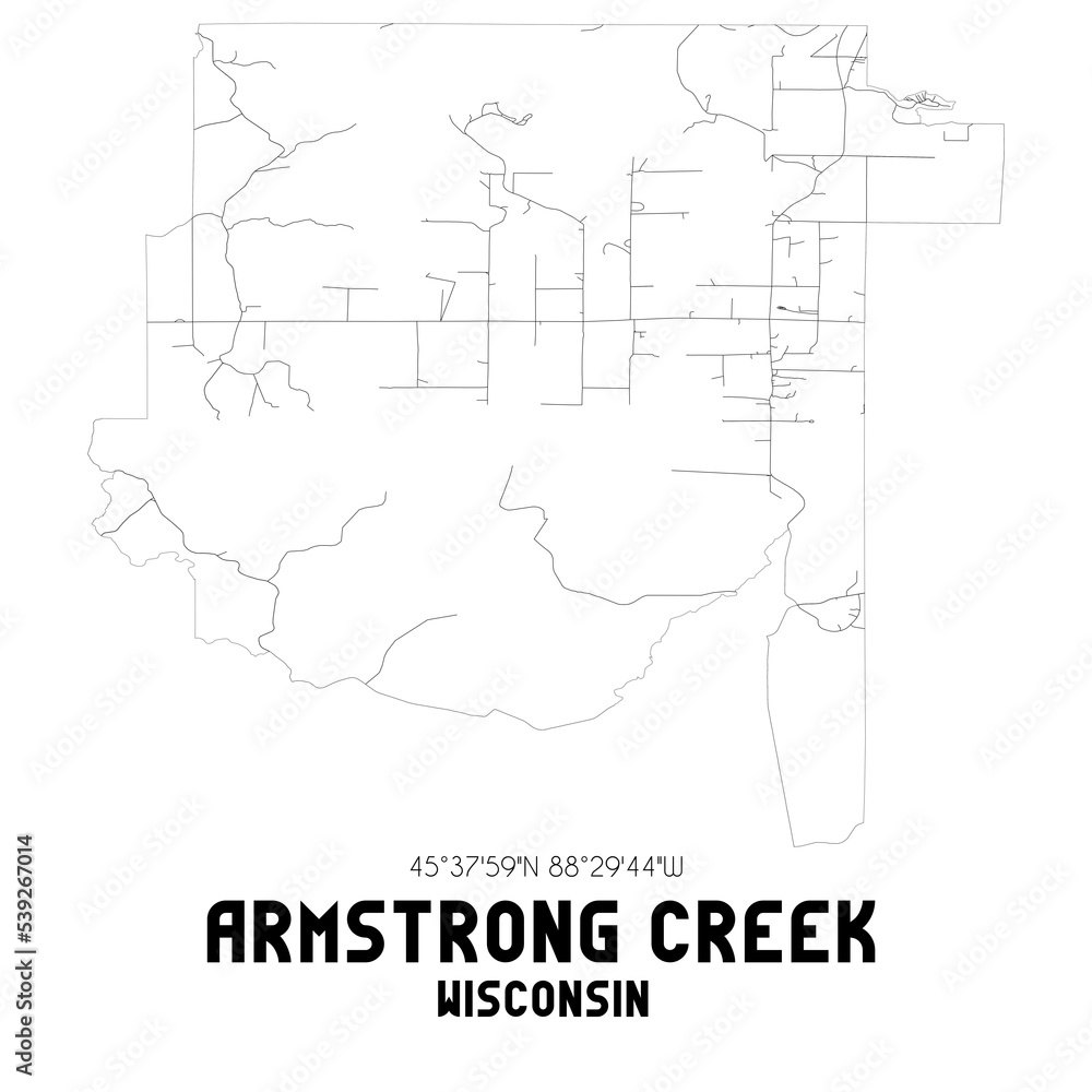 Armstrong Creek Wisconsin. US street map with black and white lines.