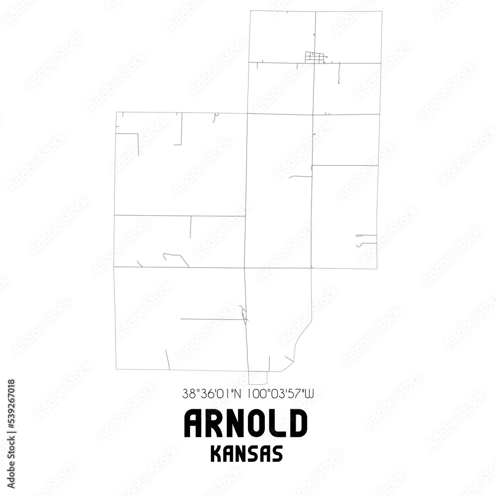 Arnold Kansas. US street map with black and white lines. Arnold Kansas. US street map with black and white lines.